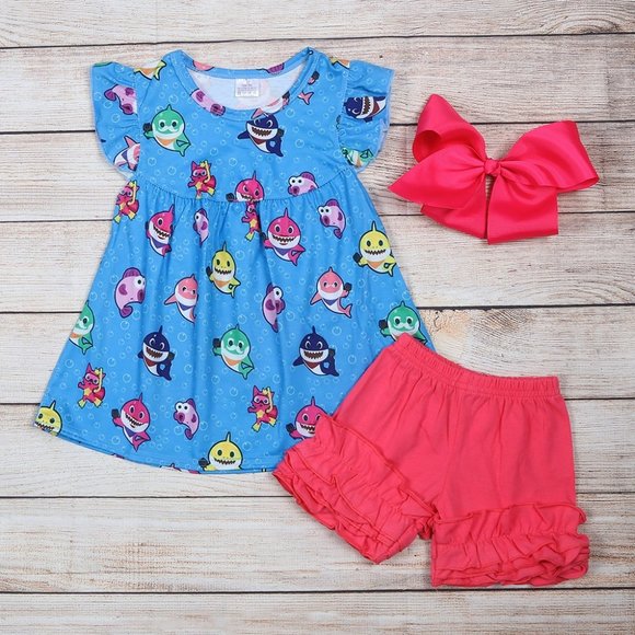 Other - Baby Shark Girls Tunic Ruffle Shorts Outfit Set